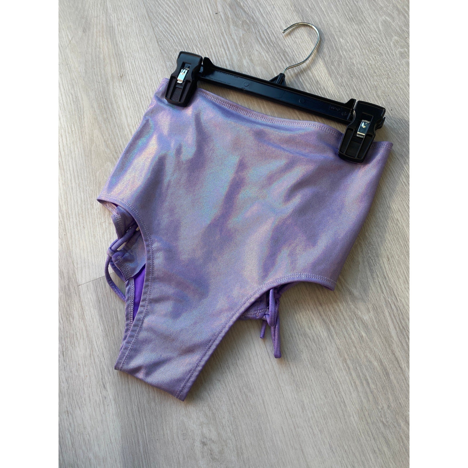 Holographic Lavender Lace-Up Hot Pants High Waist Shorts Women's Size S/M