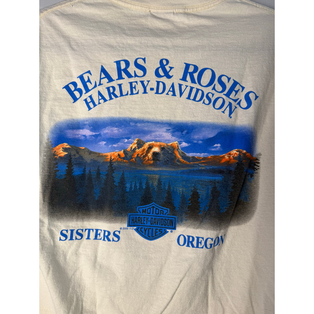 Y2K Harley-Davidson Bears Roses Sisters Oregon Graphic Print White Shirt Medium