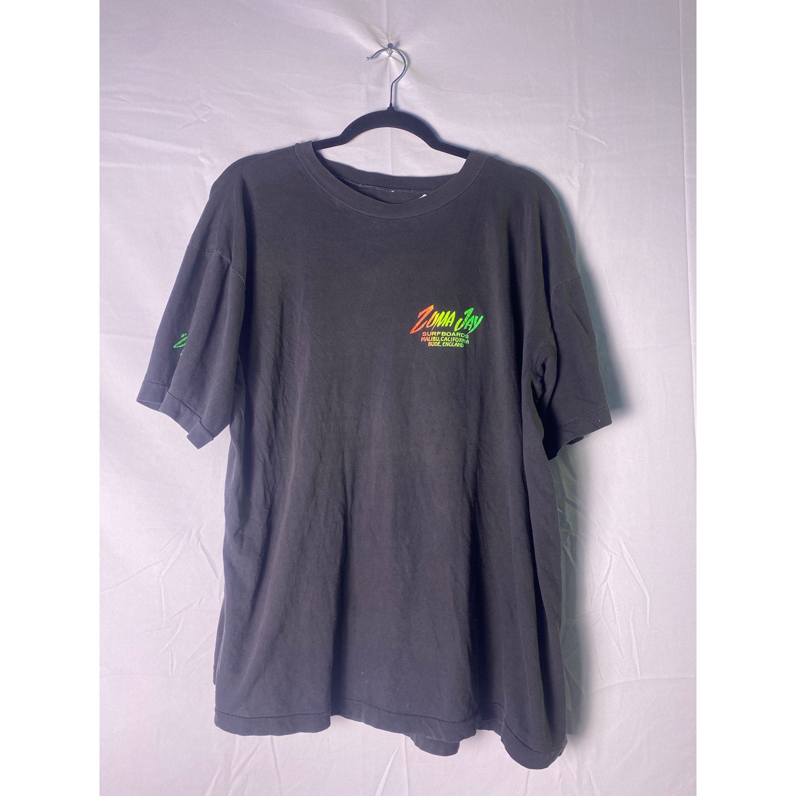 ZUMA JAY Surfboards Malibu, California Print Black T-shirt Men's Size Large