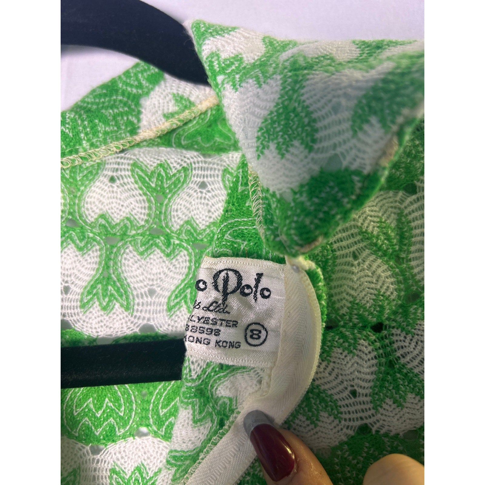Vintage 60s/70s Arc Polo Green White Allover Print Half Zip Shirt Women's Size 8