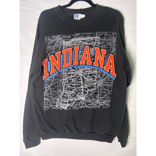 90s Vintage SUN Sportswear Black INDIANA Sweatshirt Pullover Men's Size Large