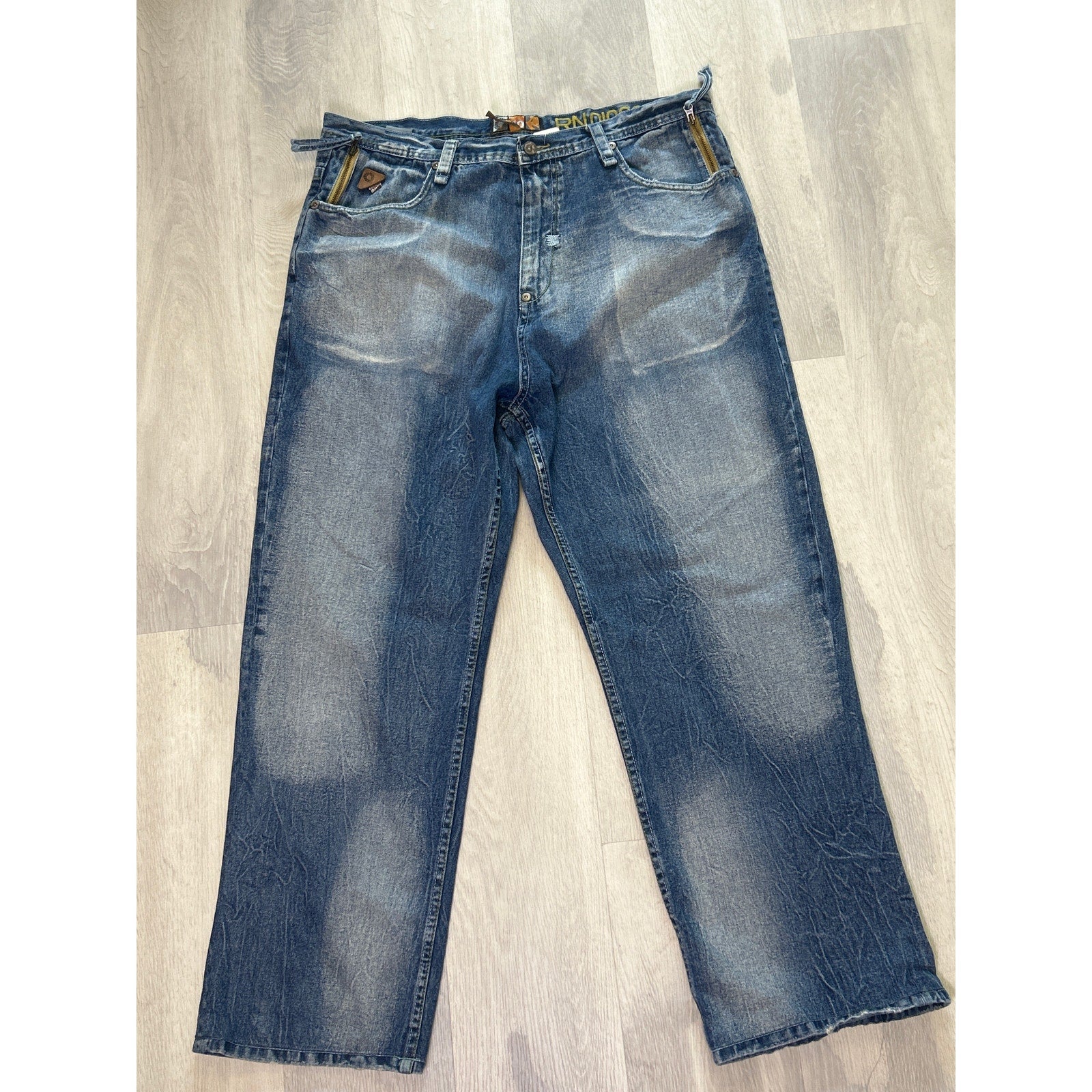 Vintage 90s Akademiks Loose Baggy Fade Wash Blue Denim Men's Size 40/34