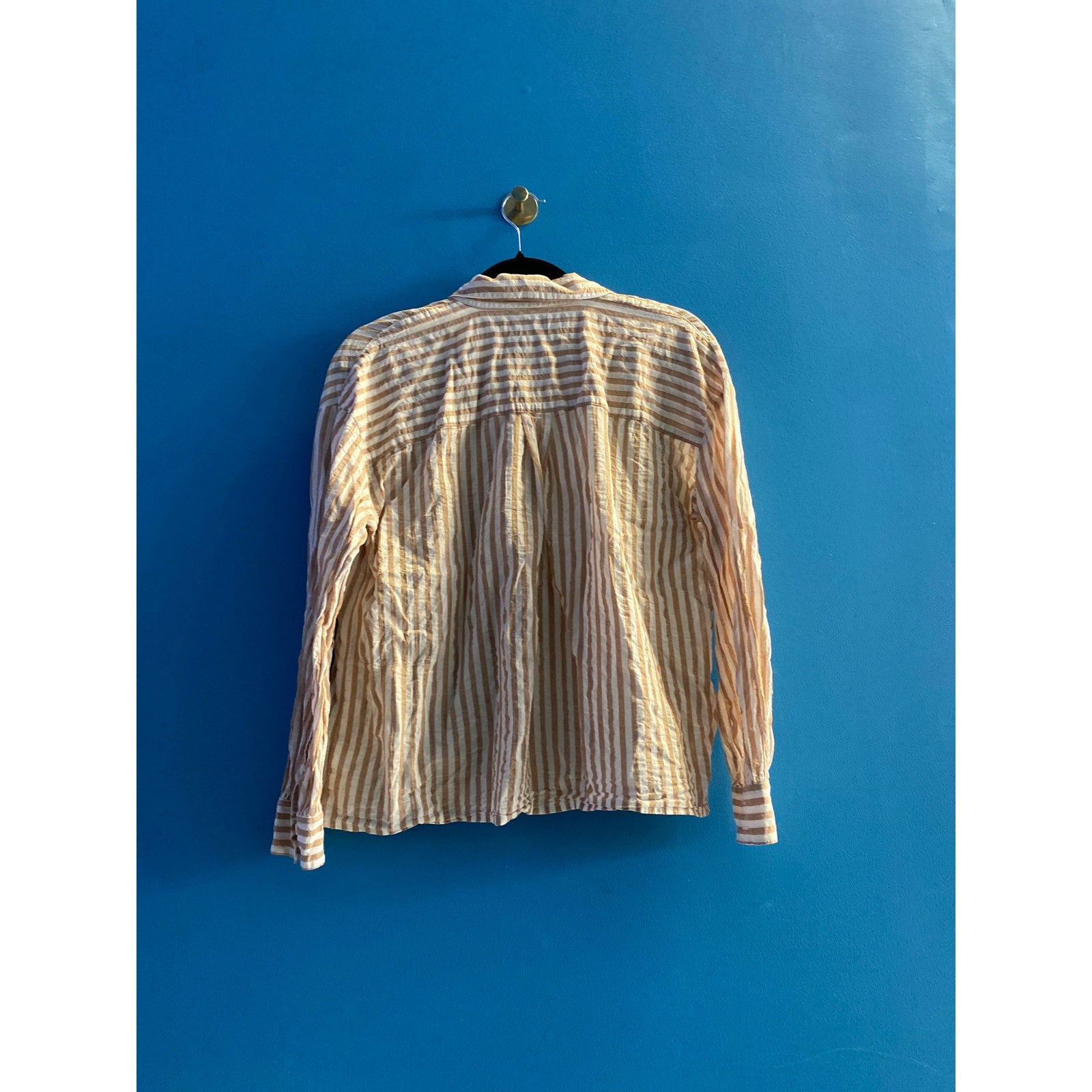 Madewell White Tan Stripe Button Up Shirt Long Sleeve Women's Size Small