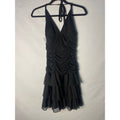 Y2K My Michelle Black Halter Mini Dress w/ Ruched Bodice Tiered Ruffled Skirt M