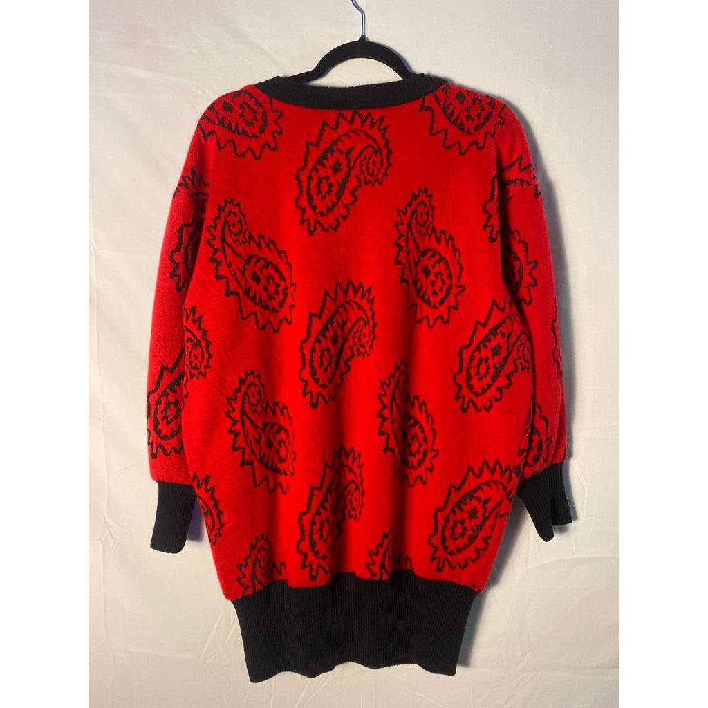 Vintage Sprouts Red Black Paisley Pattern Pullover Sweater Men's Size Small