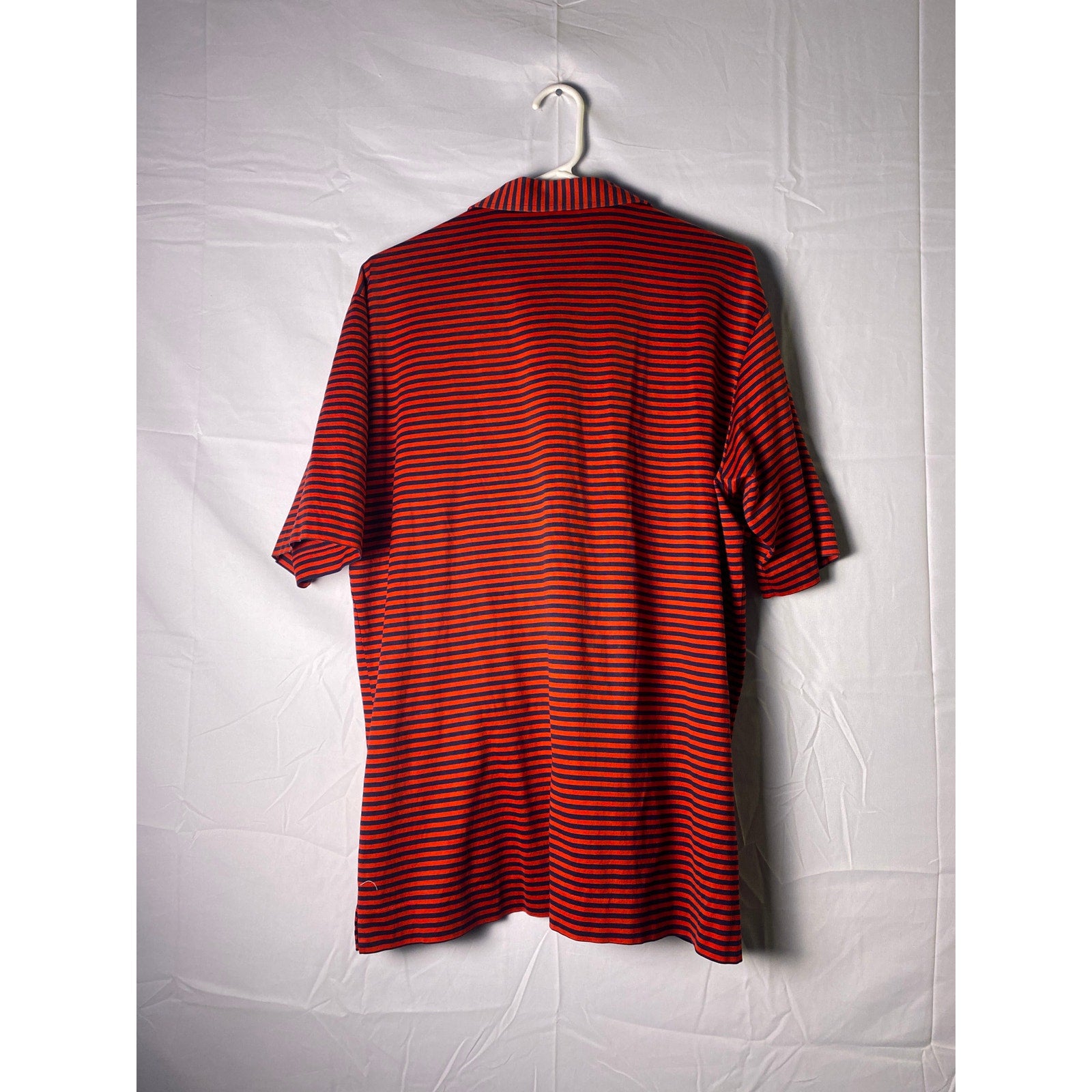 Maus & Hoffman Red Navy Blue Striped Italian Polo Shirt Short Sleeve Size Large?