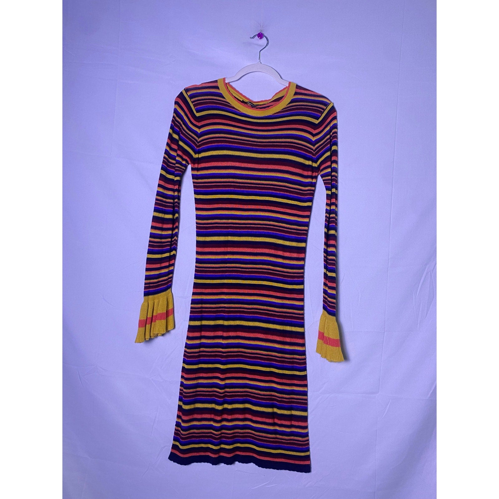 Funky Striped Knit Mini Dress w/ Ruffle Cuff Sleeves