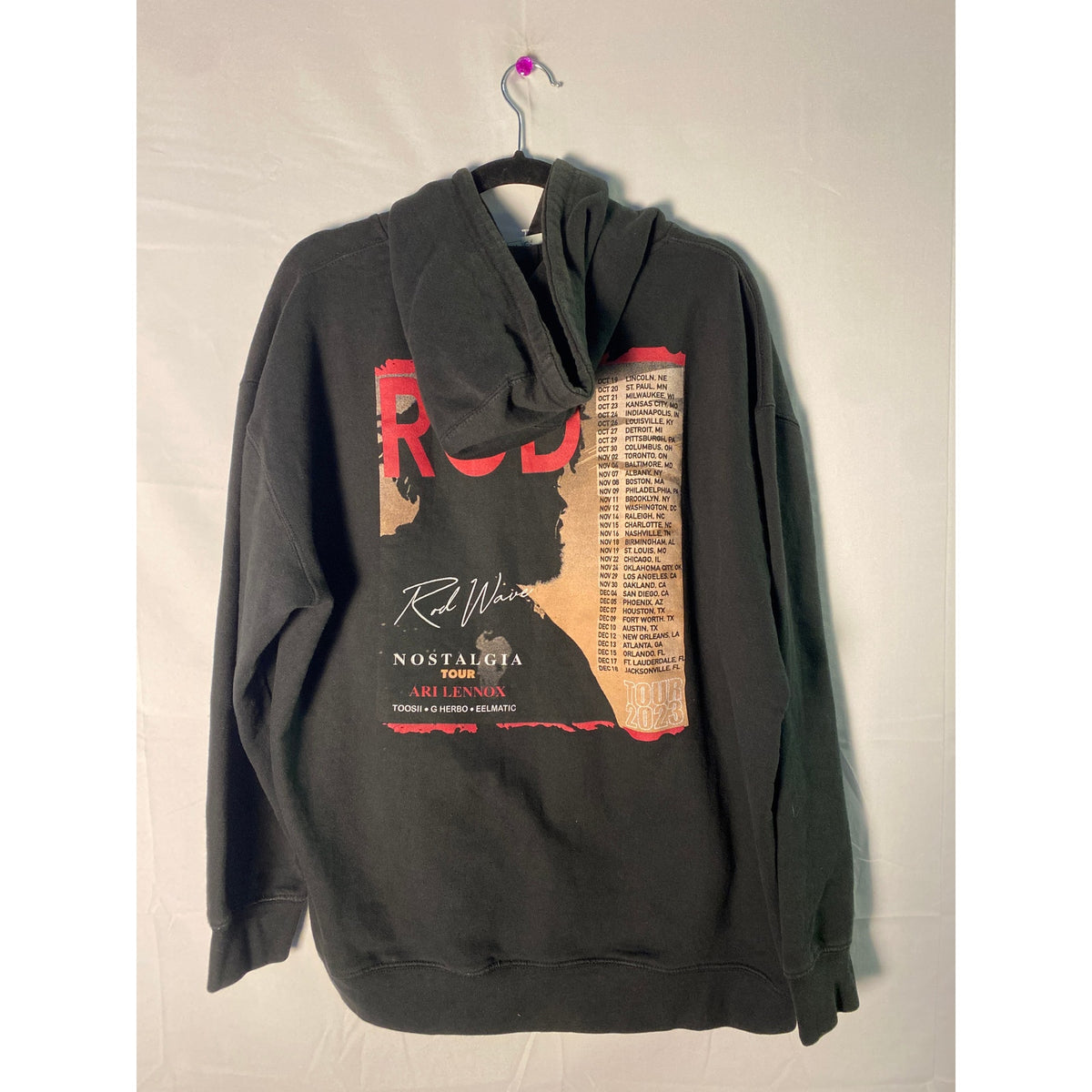 Rod Wave Nostalgia Tour Merch Black Pullover Hoodie Drawstring Men's Size XL