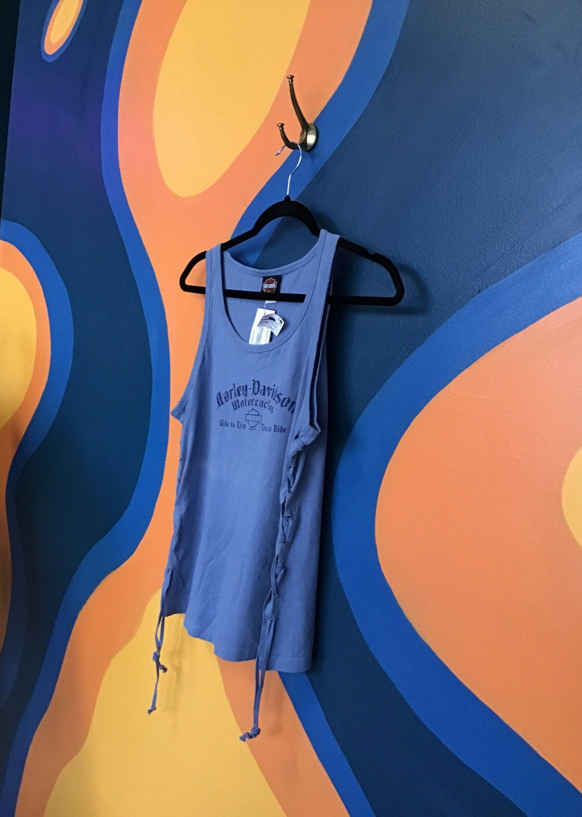 Harley Davidson Motorcycles Starved Rock Ottawa, IL Blue Tank Top Women's Medium