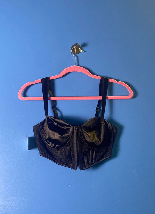 Forever 21 Black Satin Cropped Bustier Corset Top Women's Size Small