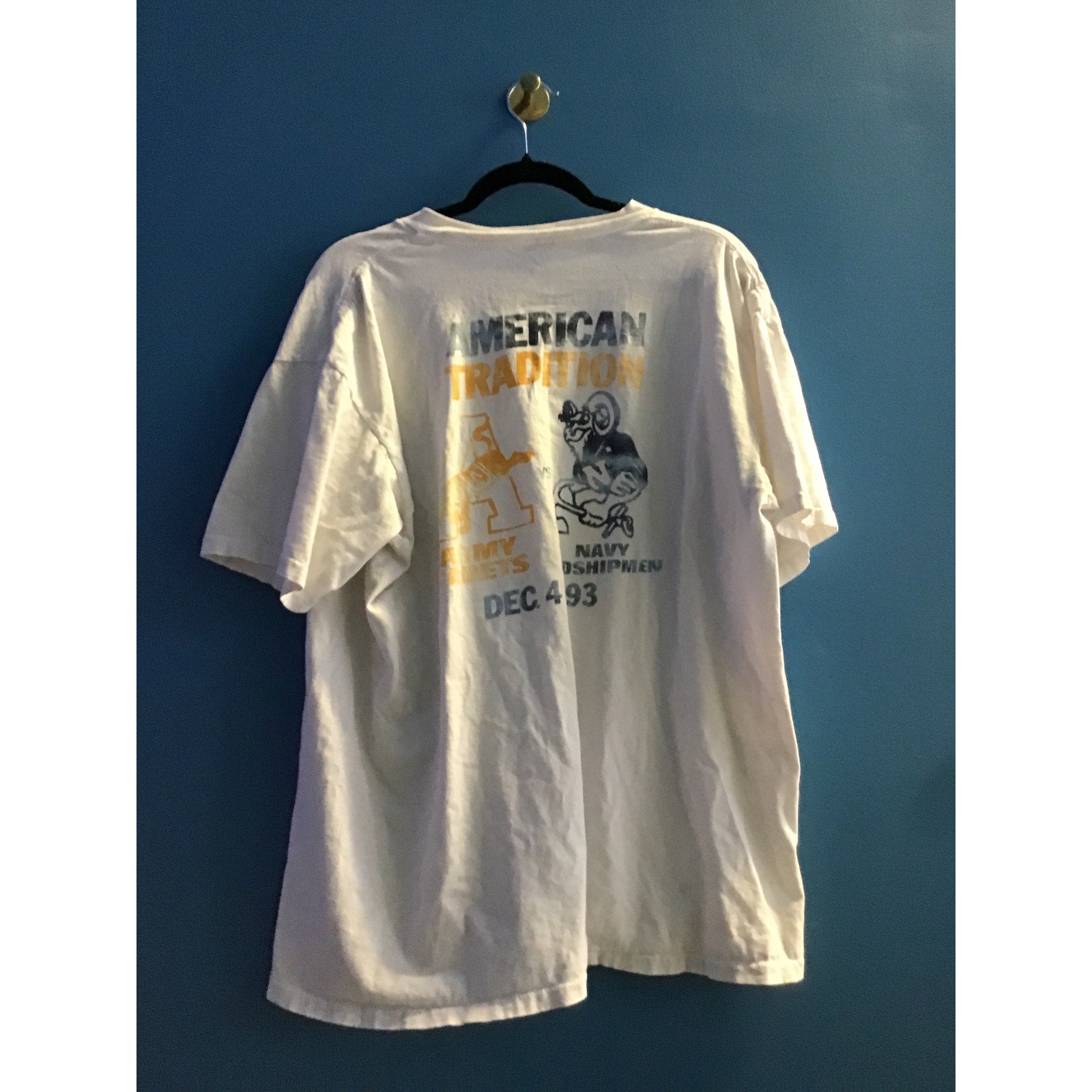 Vintage 90s Oneita Army Navy 1993 Giants Stadium Match Printed White Shirt XL