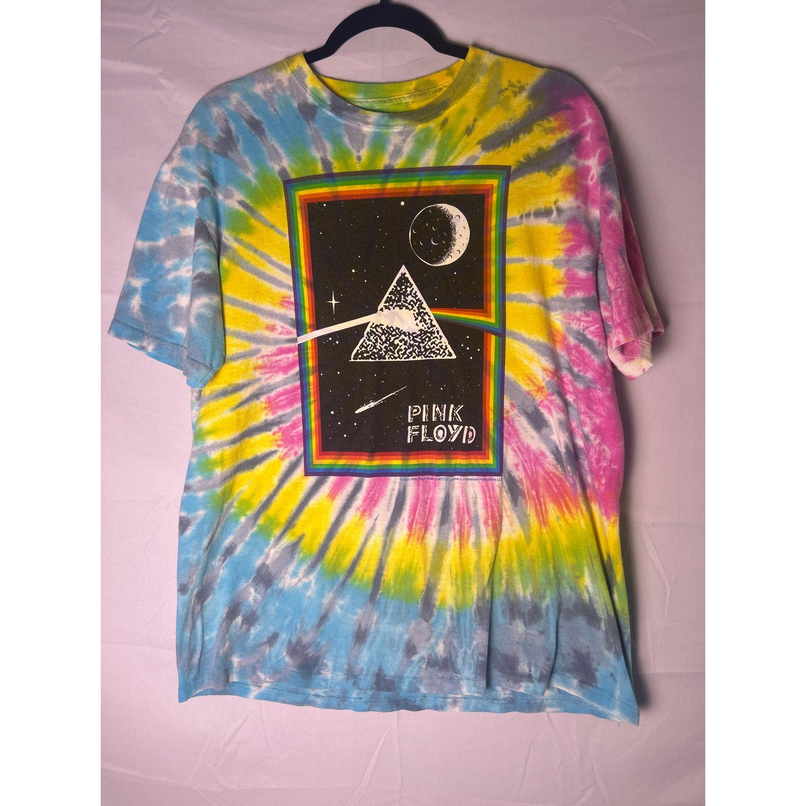 Liquid Blue Pink Floyd Prism Moon Tie-Dye T-Shirt Men's Size Large