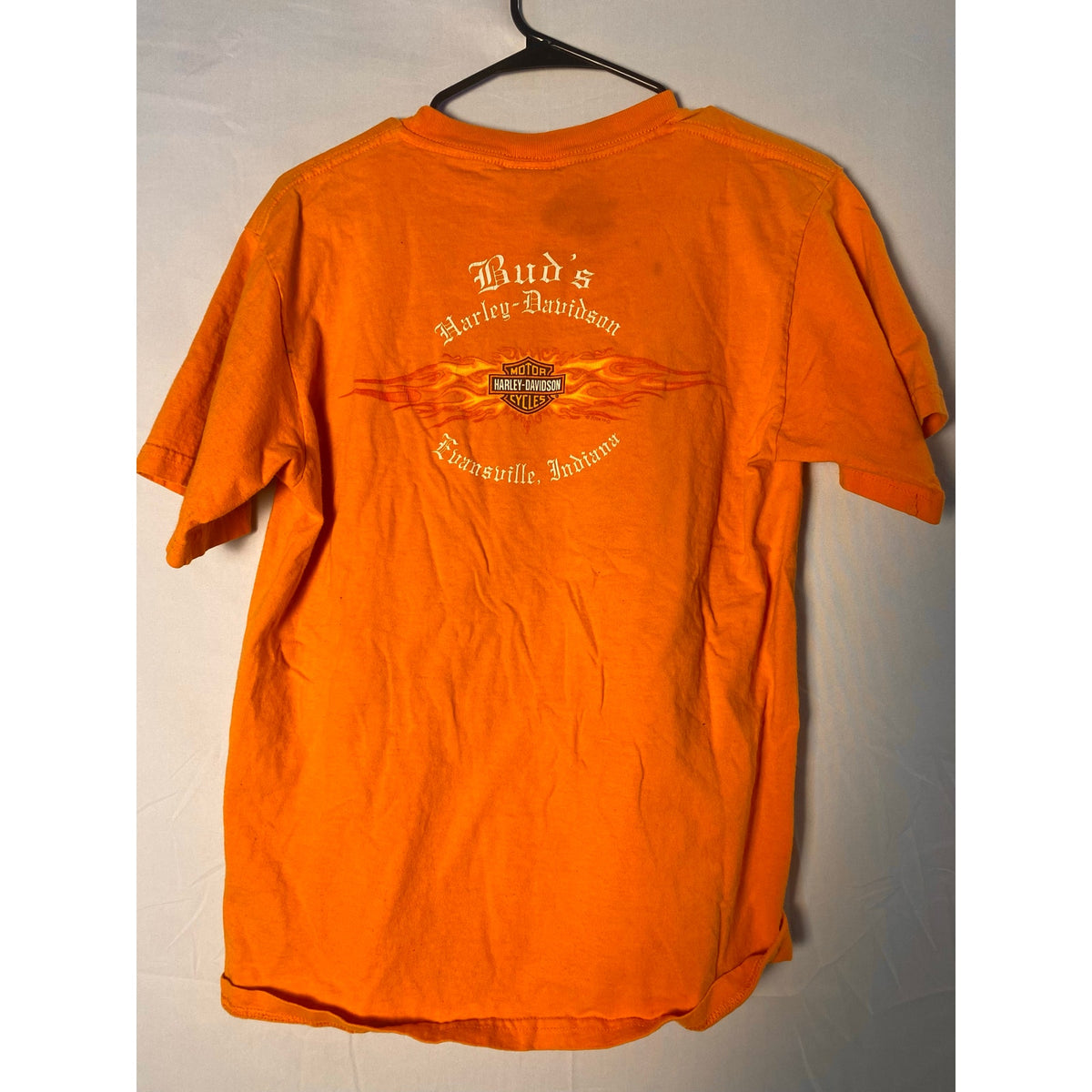 Harley-Davidson Buds Evansville, Indiana Flame Eagle Orange Graphic Shirt Medium