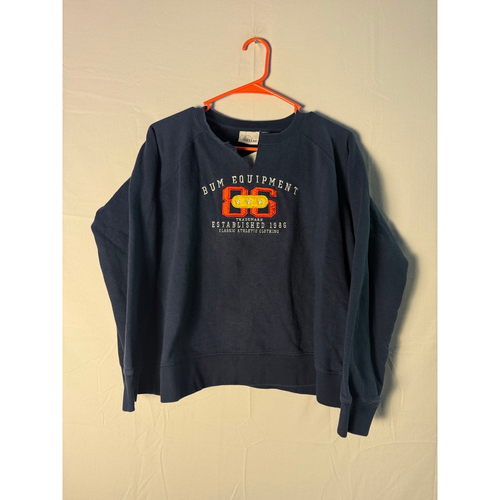 Vintage B.U.M. #86 Equipment Embroidered Blue Crewneck Women’s Size Large