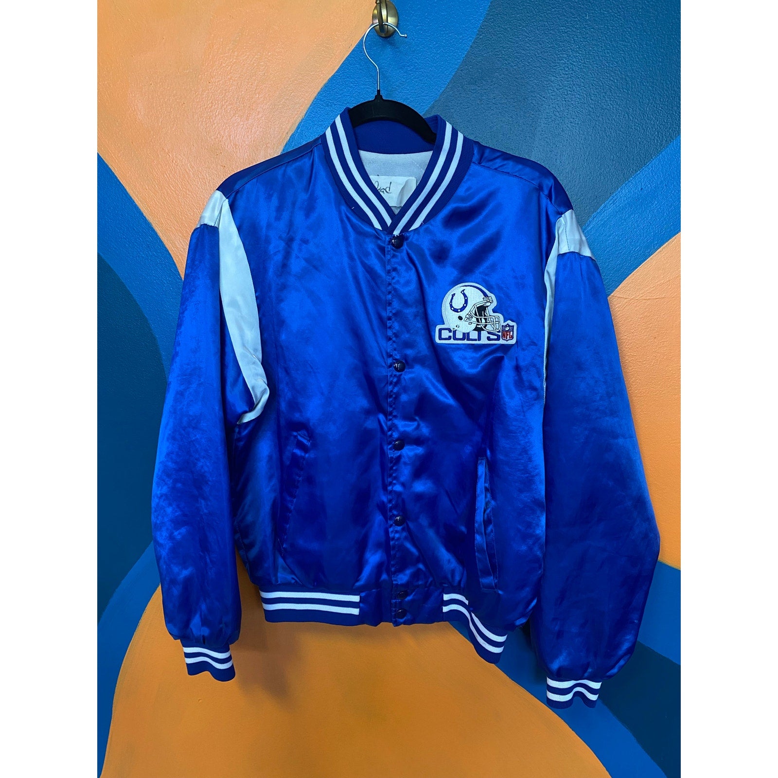 80s Baltimore NFL Indianapolis Colts Vintage Satin Bomber Jacket Men's Medium?