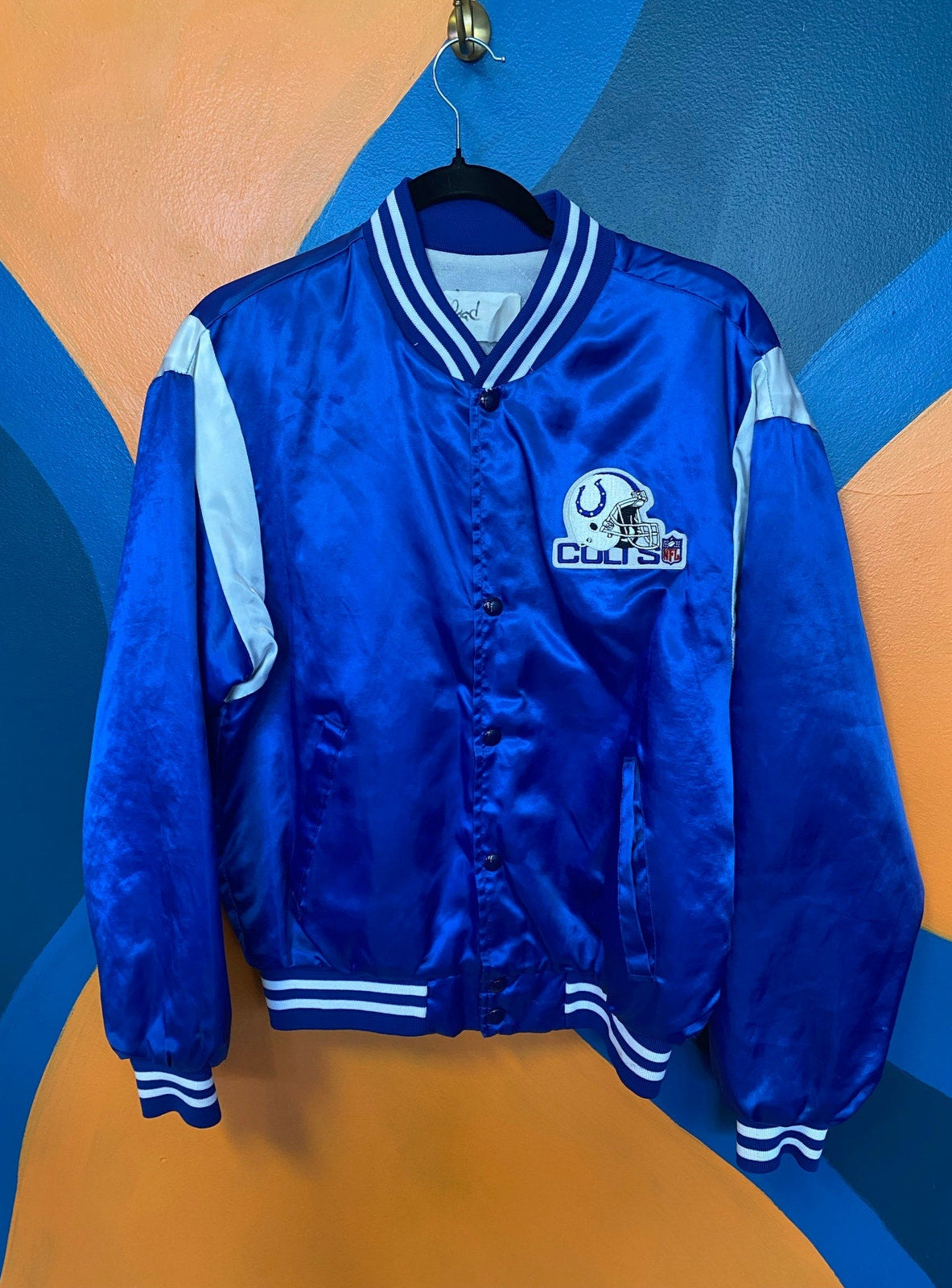 80s Baltimore NFL Indianapolis Colts Vintage Satin Bomber Jacket Men's Medium?