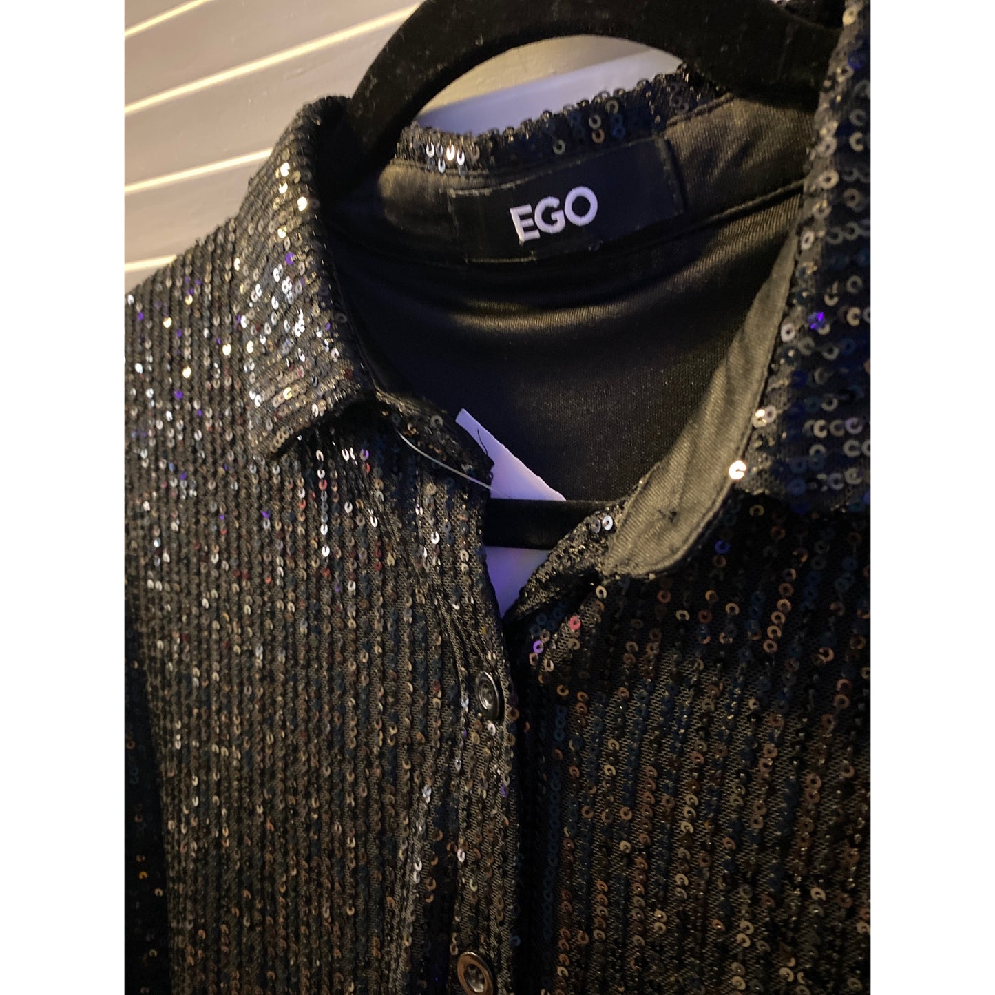 EGO Black Sparkly Sequences Button Up Long Sleeve Shirt Women's Size 4