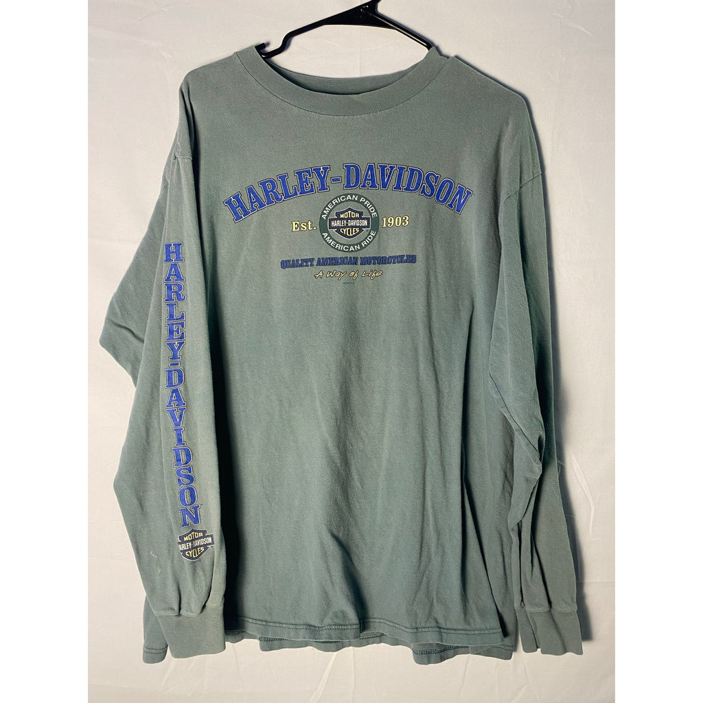 Harley Davidson Motorcycles Sun Harley Green Long Sleeve Shirt Men's Size Large