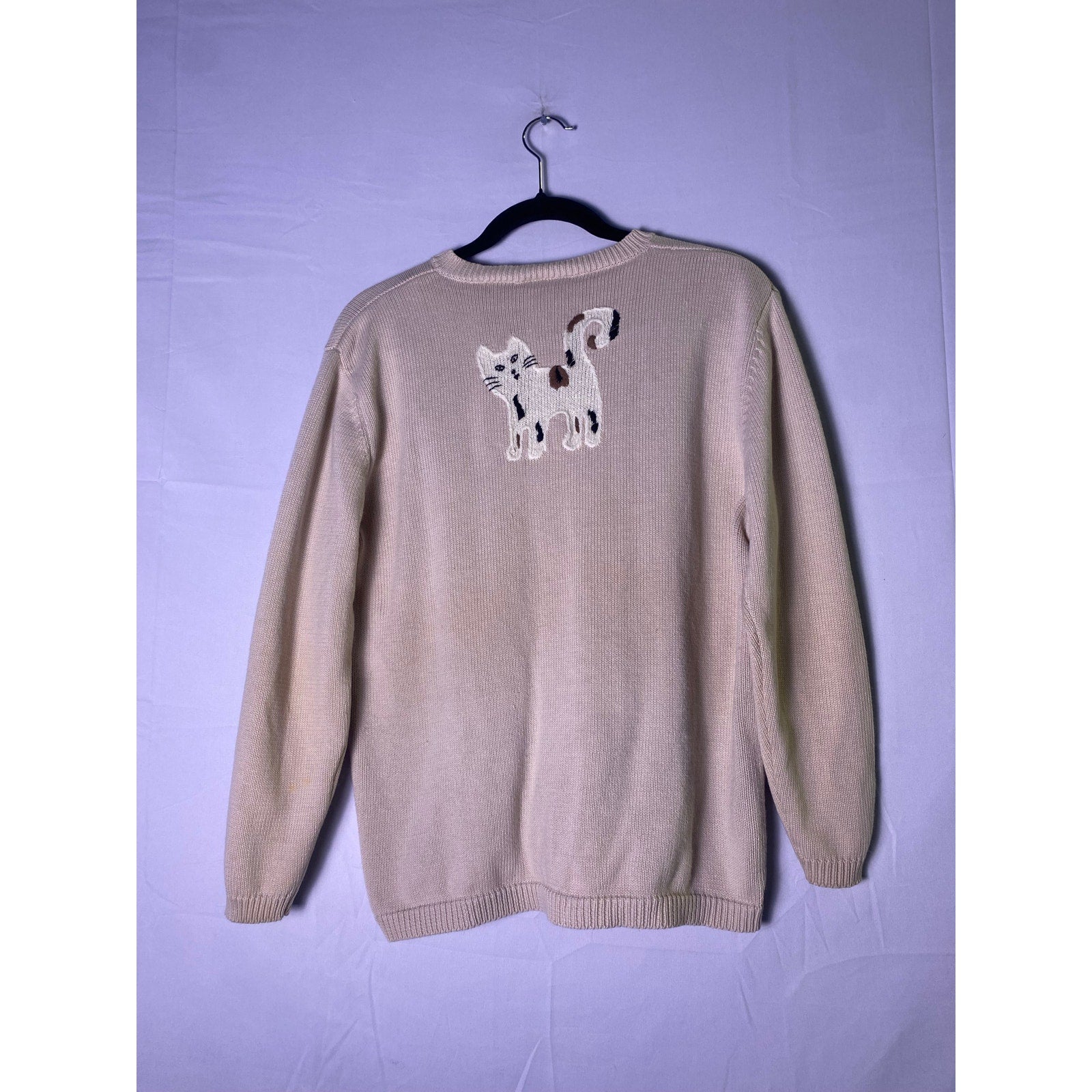 Northern Reflections Cats Knit Cream Button Front Cardigan Sweater Womens medium
