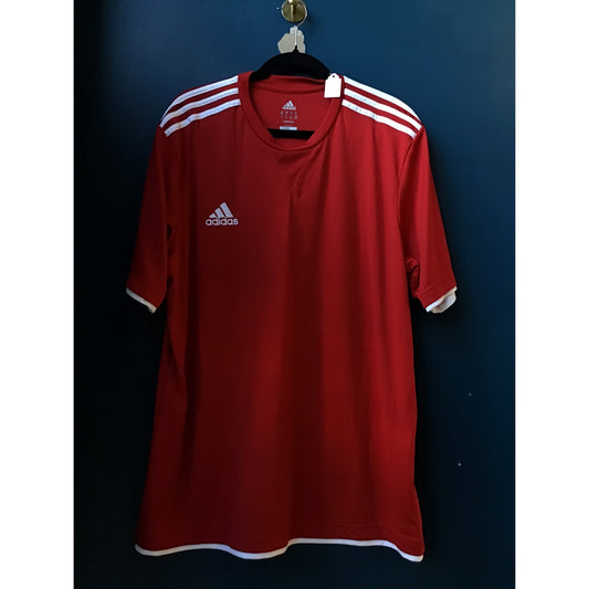 adidas Climalite Athletic Red Shirt White Three Stripes Short Sleeve Men's XL