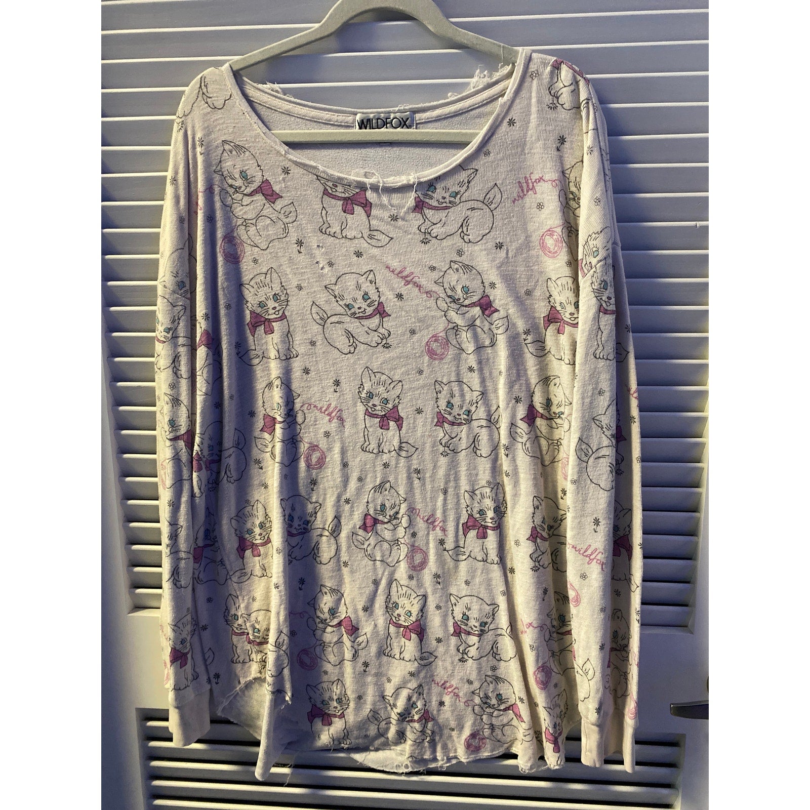 Wildfox Kitten Allover Print Long Sleeve Tunic Shirt Sleepwear Womens Size Large