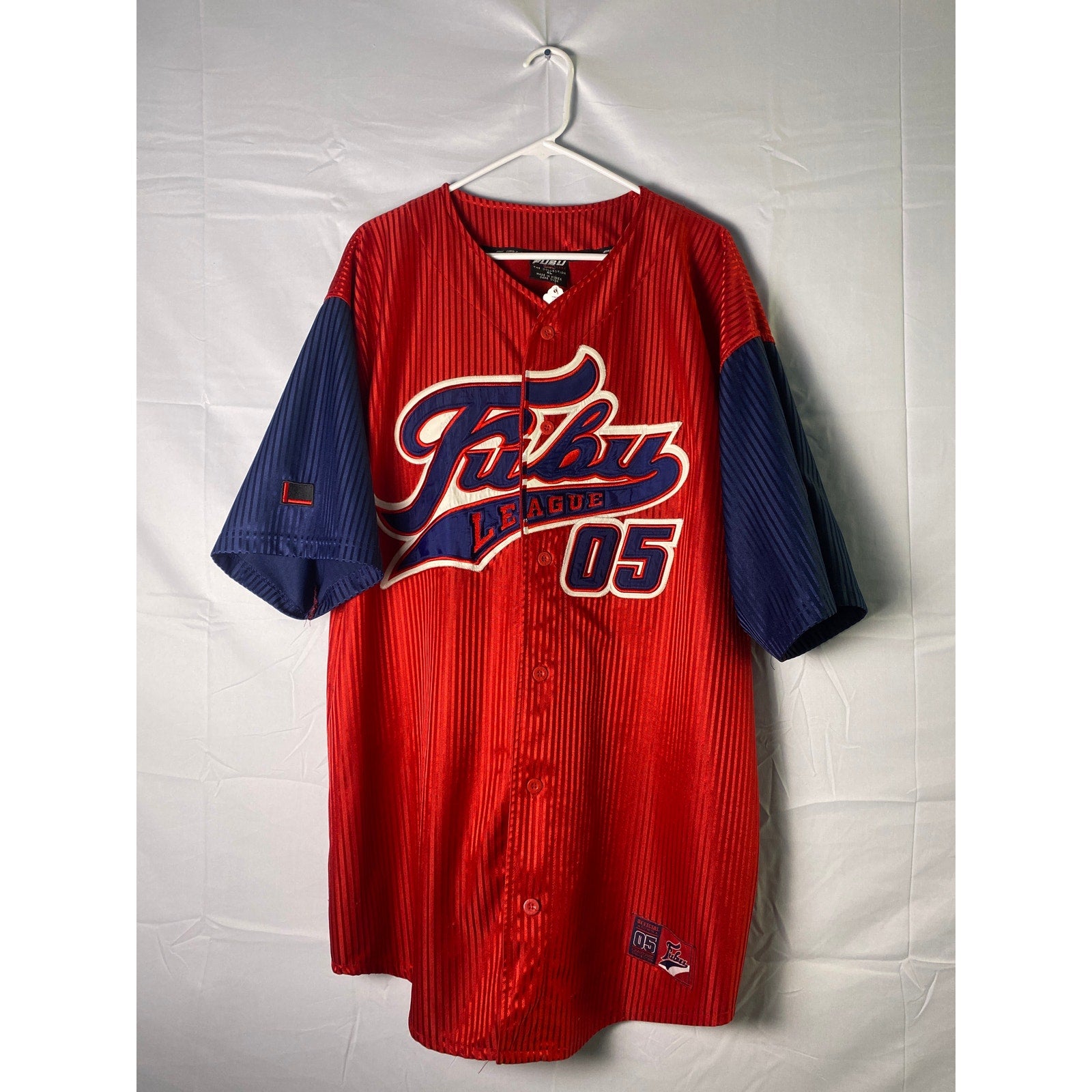 VTG Fubu 05 The Collection Champion League Stitching Baseball Jersey Red Blue XL