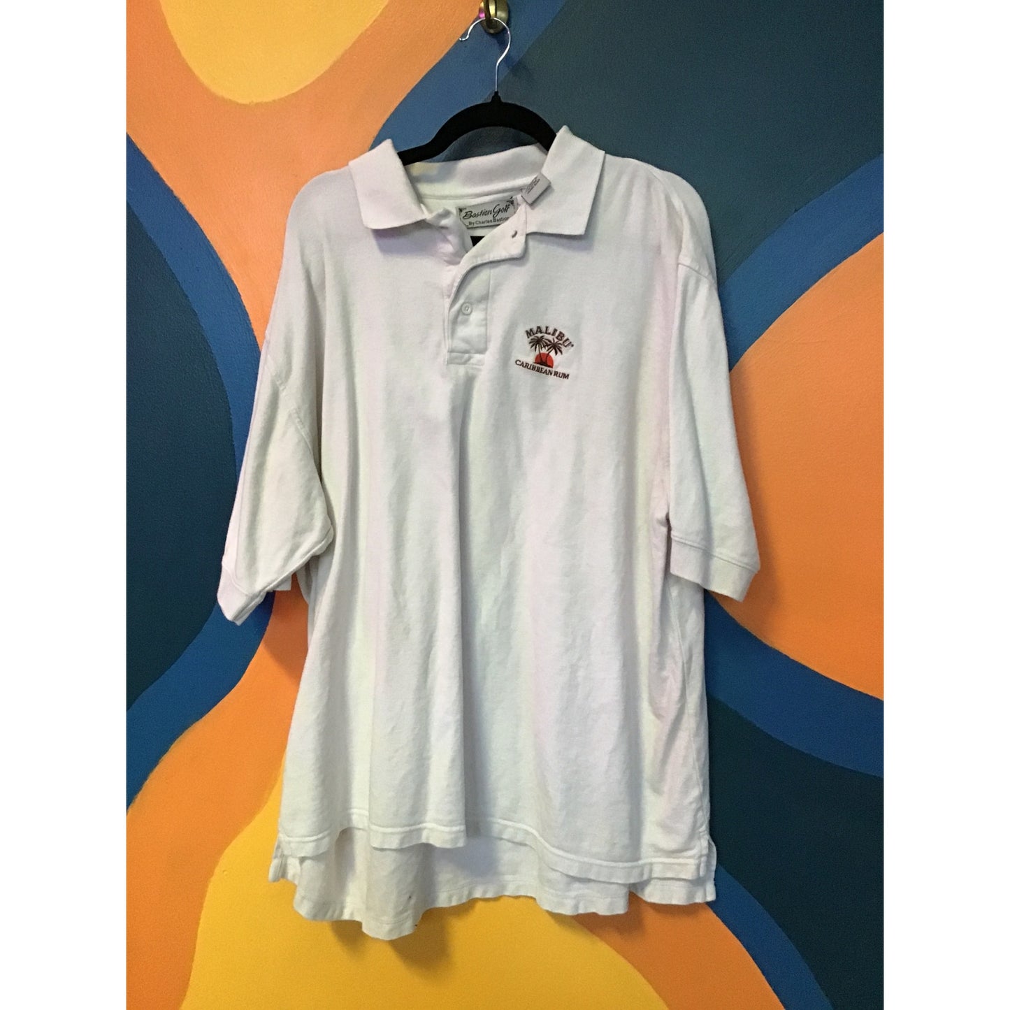 Charles Bastion MALIBU Carribean Rum Embroidered White Polo Shirt Mens Size XL