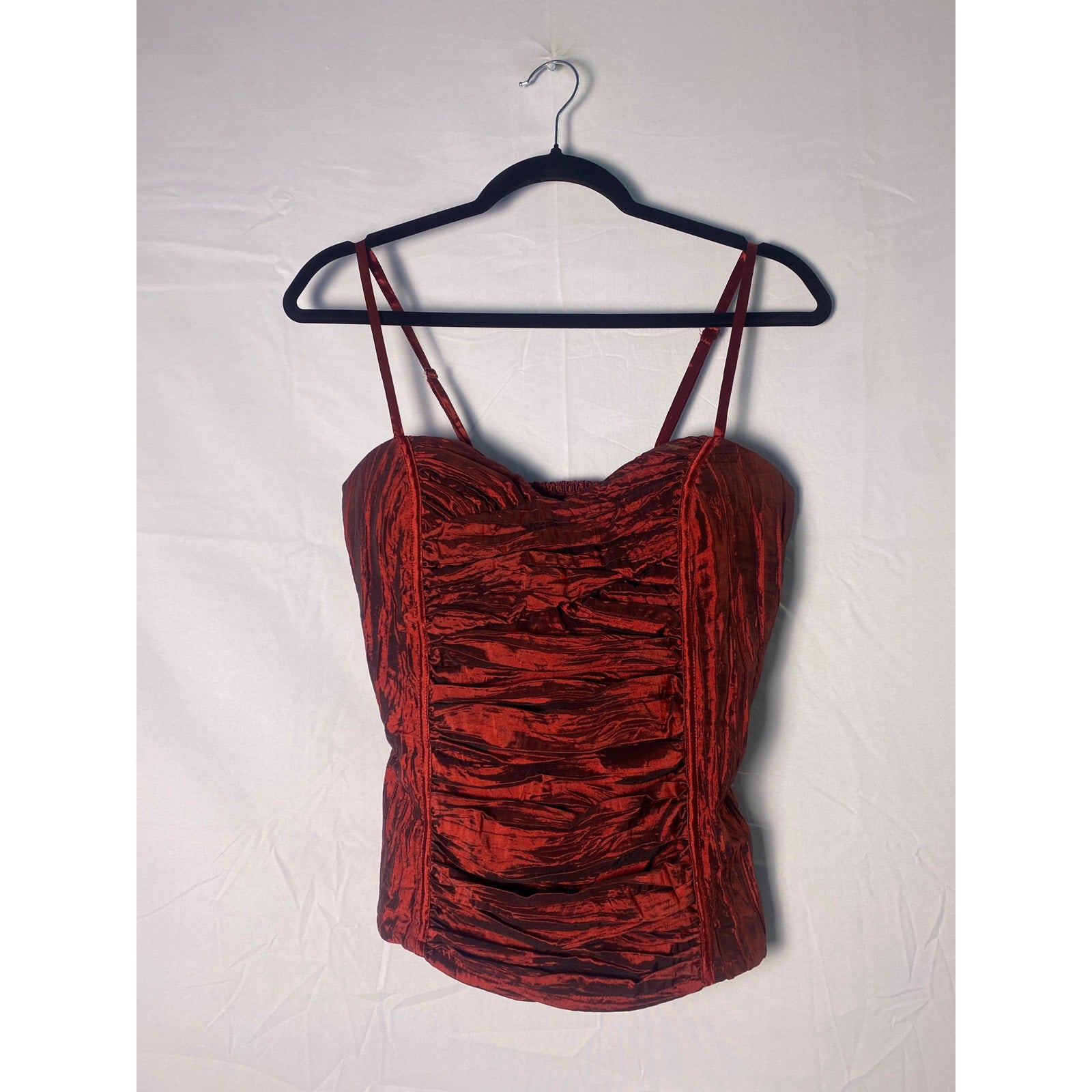 Vintage Metallic Dark Red Bustier Corset Top w/ Built in Bra Women's Size Large?