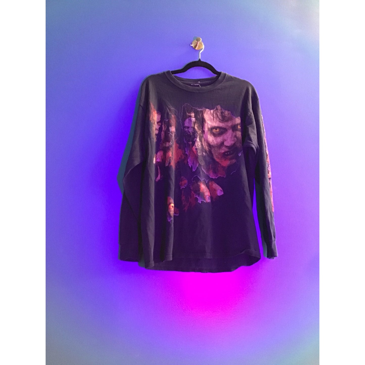 Walking Dead Face Print Black Long Sleeve Promo T-shirt Men's Size XL