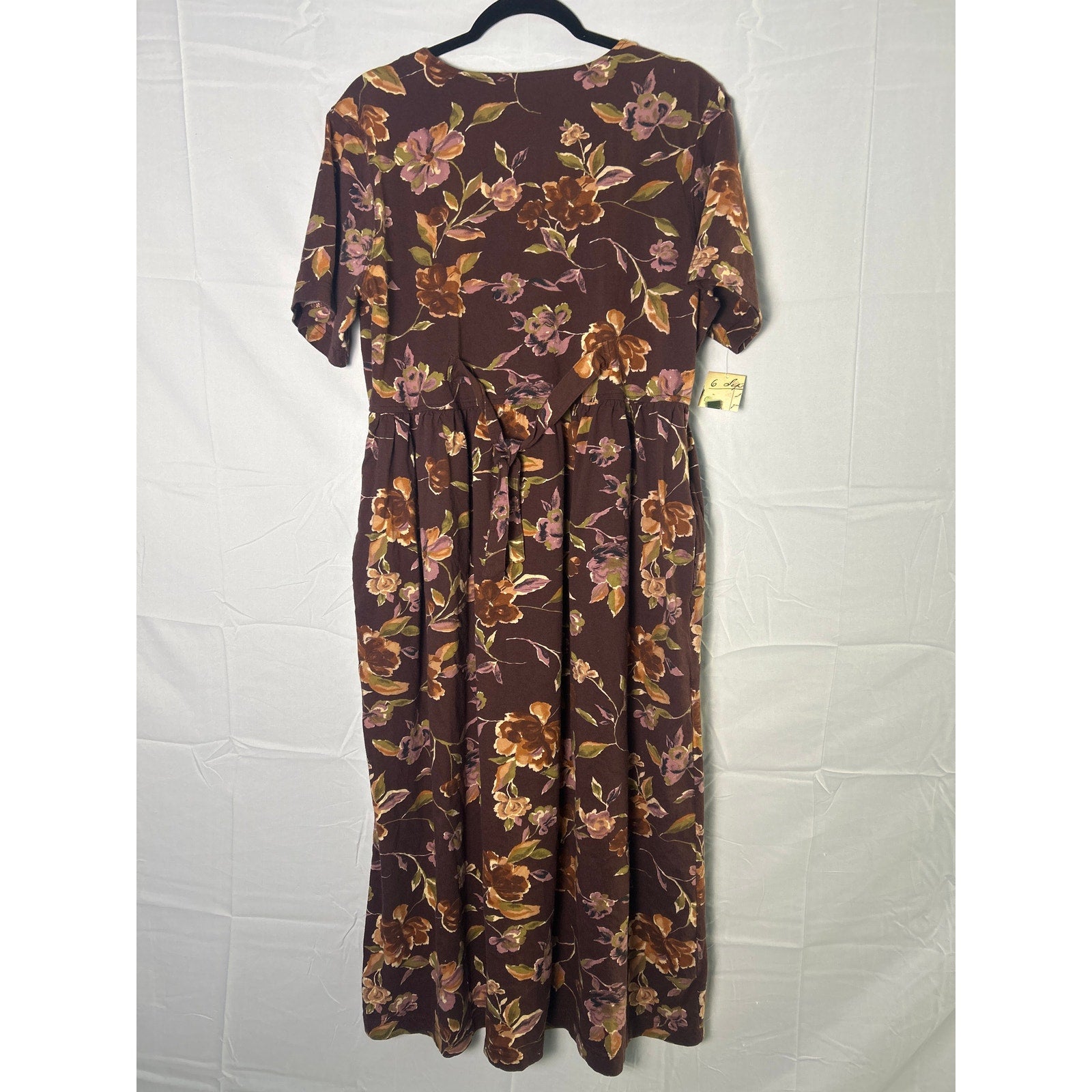 Vintage 1990s Capacity Knits Brown Floral Button Front Dress Women's Medium