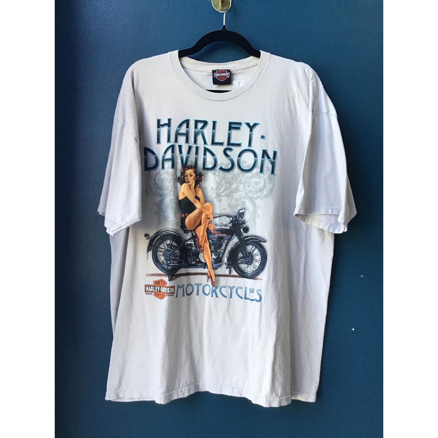 Y2K Harley Davidson Motorcycles Biker Girl Print Gray T-shirt Men's Size XL