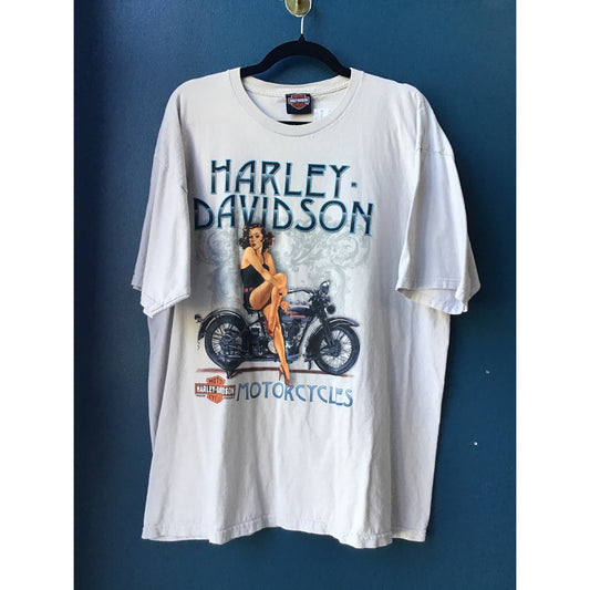 Y2K Harley Davidson Motorcycles Biker Girl Print Gray T-shirt Men's Size XL