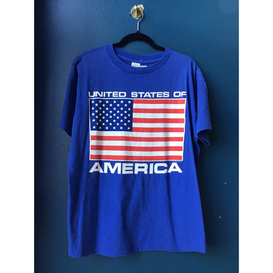 Vintage Sun Sportswear United States of America Flag Print Blue Shirt Large
