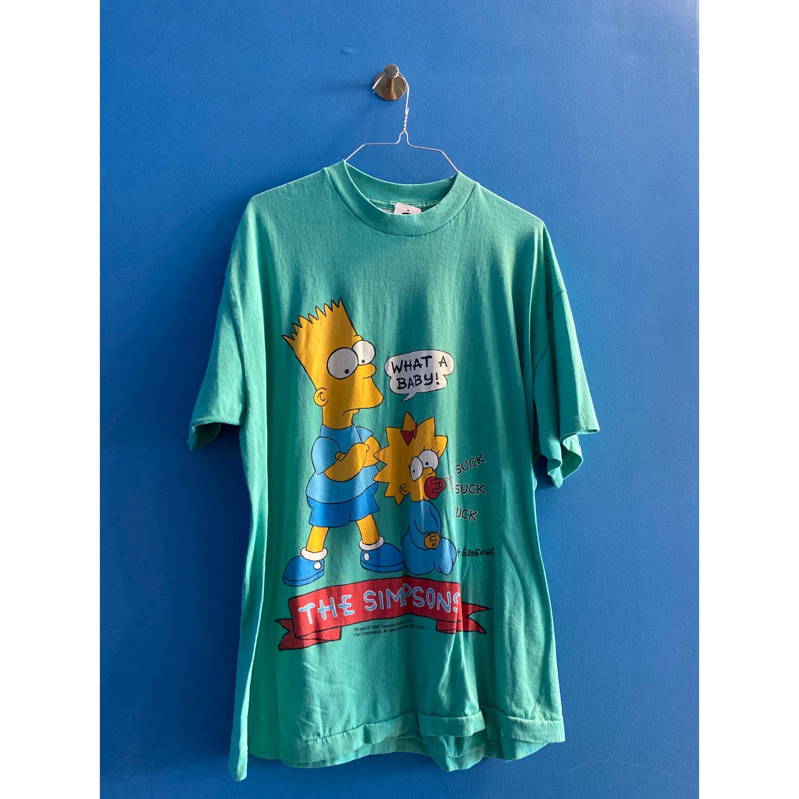 Vintage 90s Bart & Maggie Simpson What a Baby! Suck The Simpsons Shirt Size XL