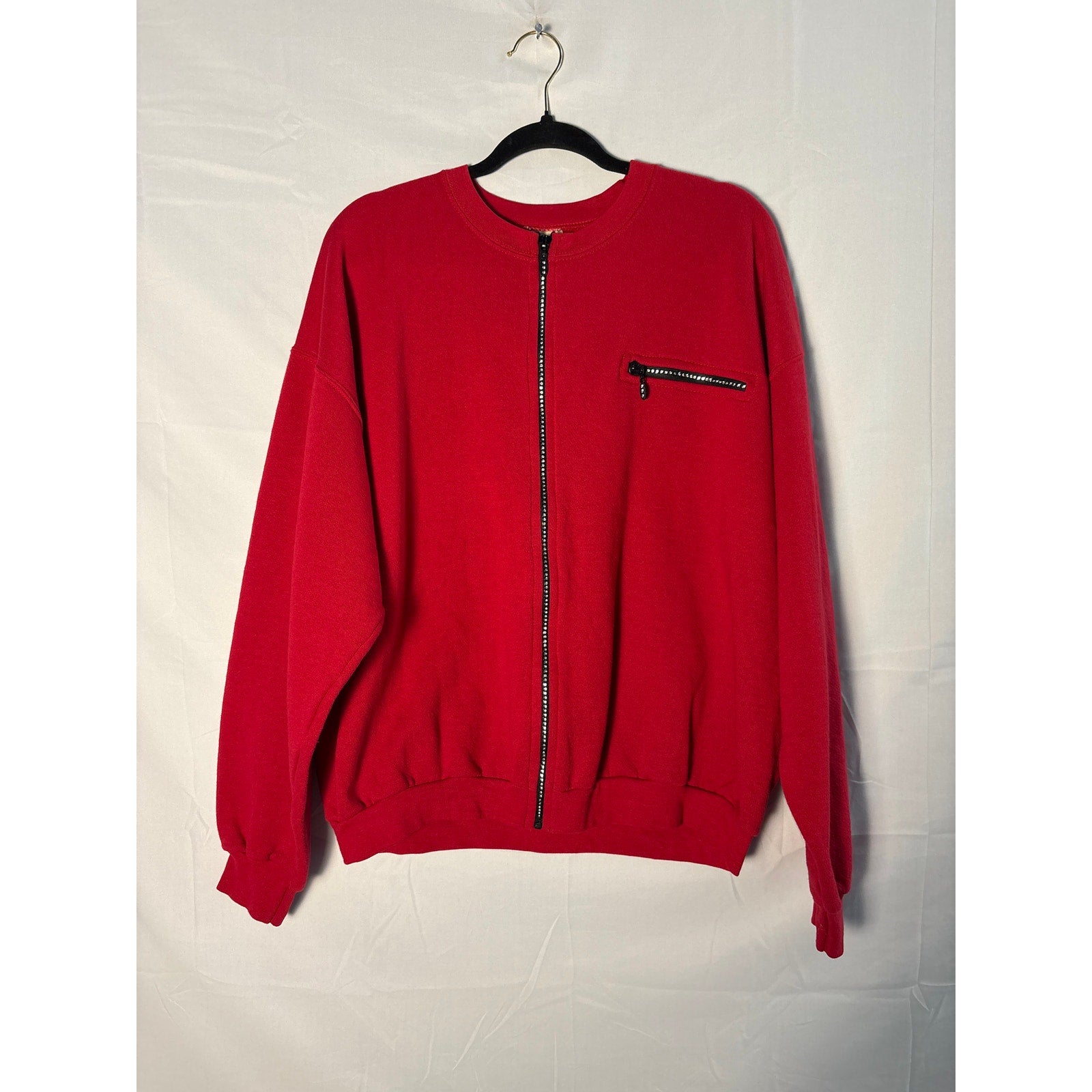 Lee Red Embellished Full Zip Crewneck Jacket Front Zip Pocket Womens Size Large&nbsp;