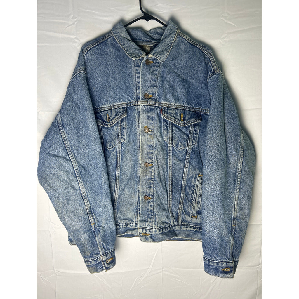 Levi's Lined Jacket Blue Denim Jeans Button Up Light Wash Men's Size Large