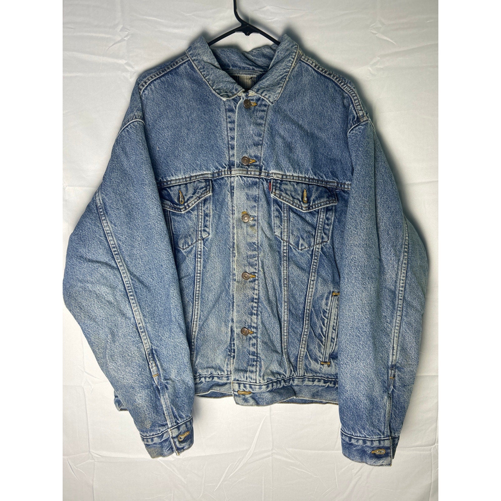 Levi's Lined Jacket Blue Denim Jeans Button Up Light Wash Men's Size Large