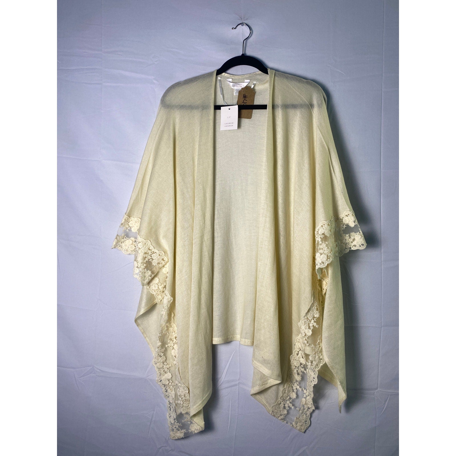 LC Lauren Conrad Cream Floral Lace Open Cardigan Sweater Women's One Size
