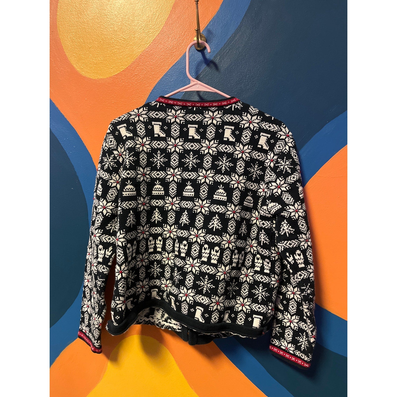 Vintage Talbots Nordic Fair Isle Metal Hook Closure Cardigan Sweater Size Large