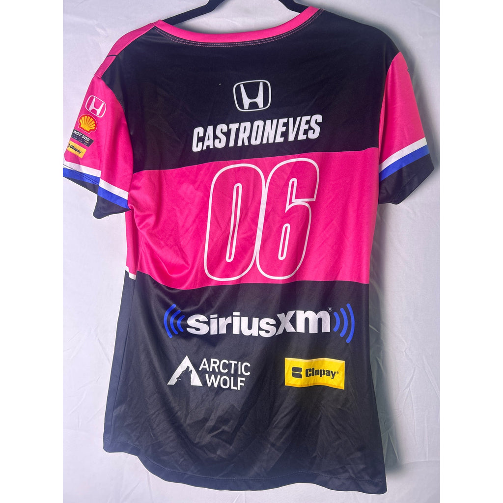Helio Castroneves #6 IndyCar Driver Jersey Beckett Black Pink Vneck Size Medium