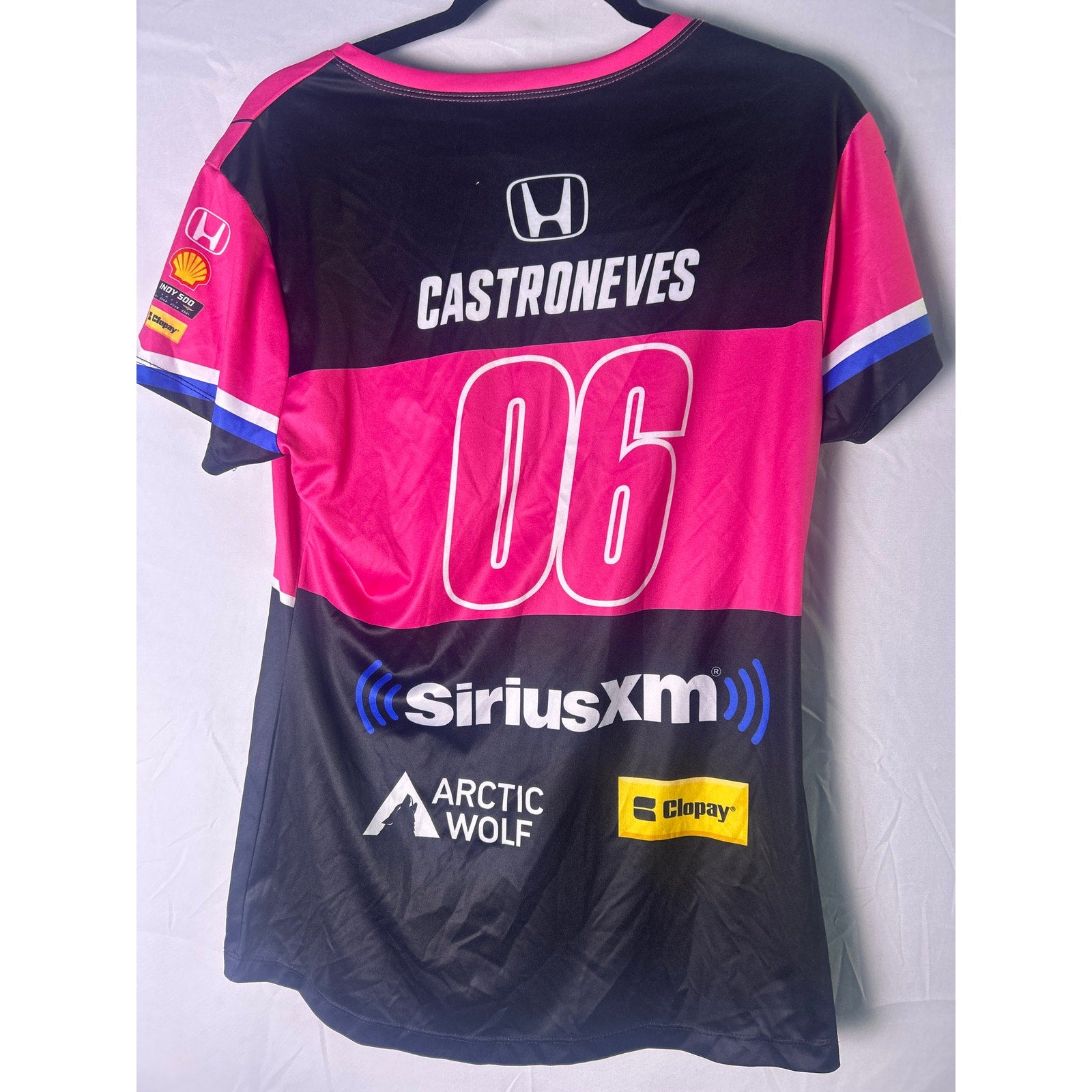Helio Castroneves #6 IndyCar Driver Jersey Beckett Black Pink Vneck Size Medium