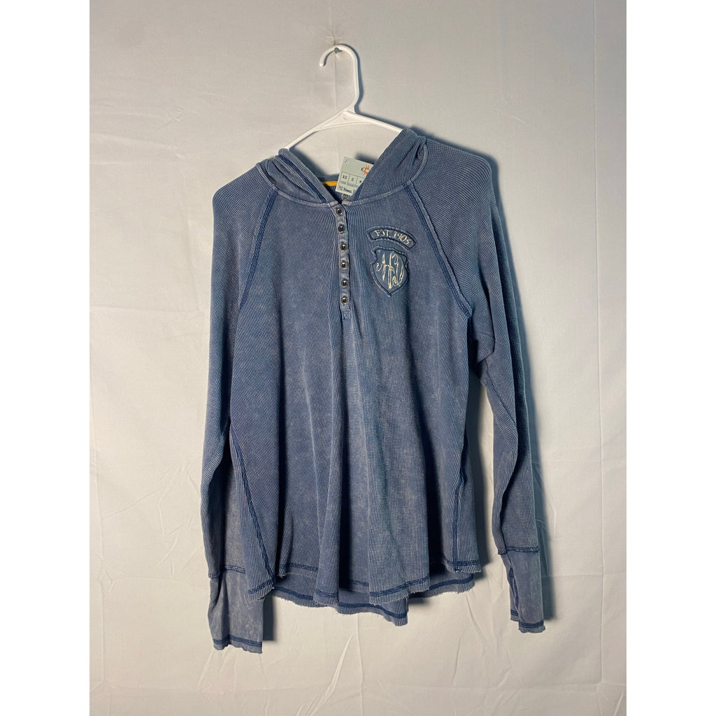 Harley Davidson Blue Thermal Shirt w/ Hoodie Long Sleeve 1/4 Buttons Women's XL