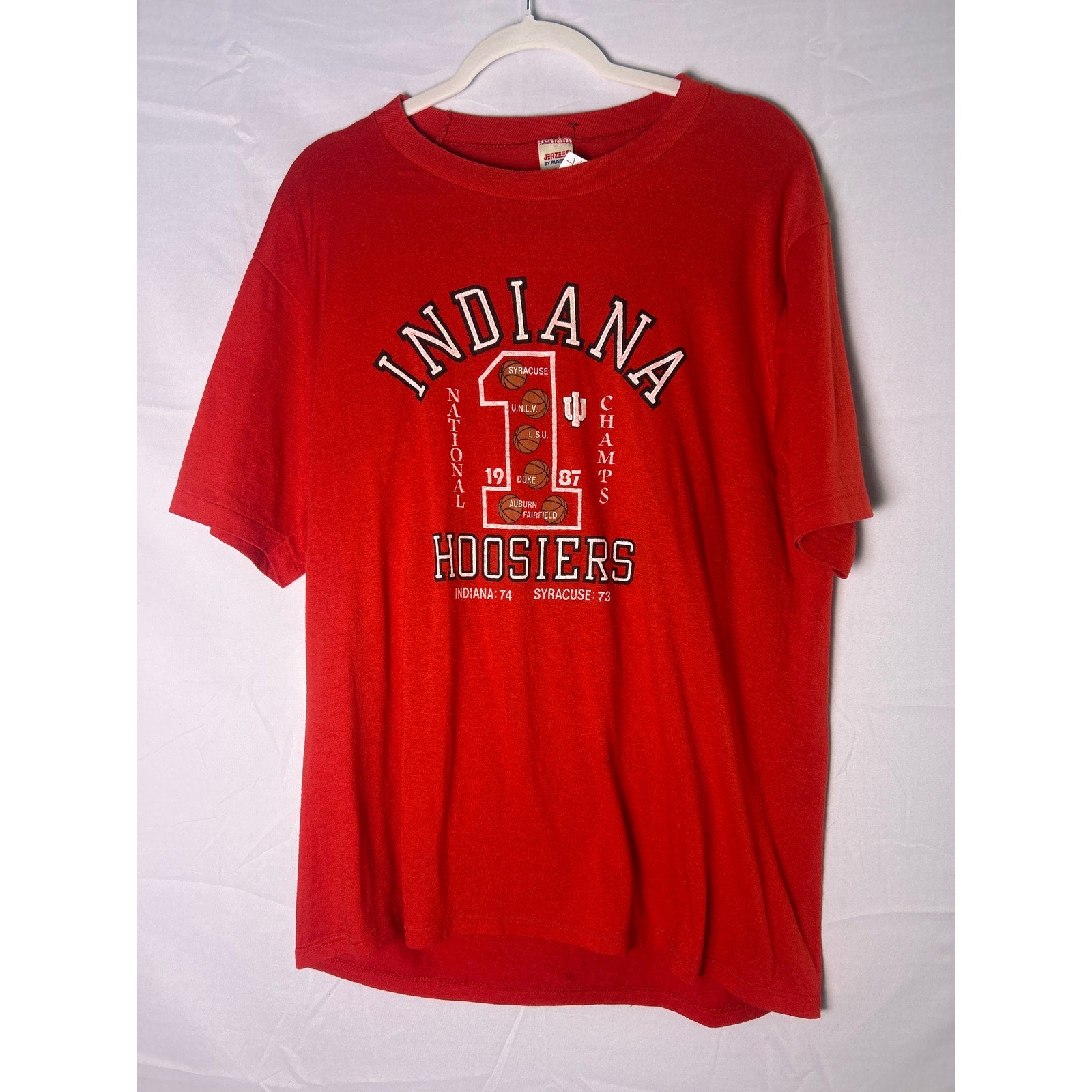 VTG Jerzees By Russell Indiana Hoosiers NCAA Champs 1987 Red T-Shirt Men Size XL