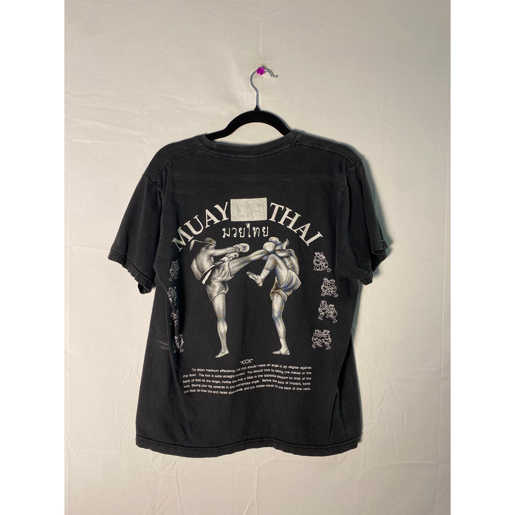 Vintage Muay Thai Graphic Print Kick Boxing Martial Black Shirt Mens Size Medium