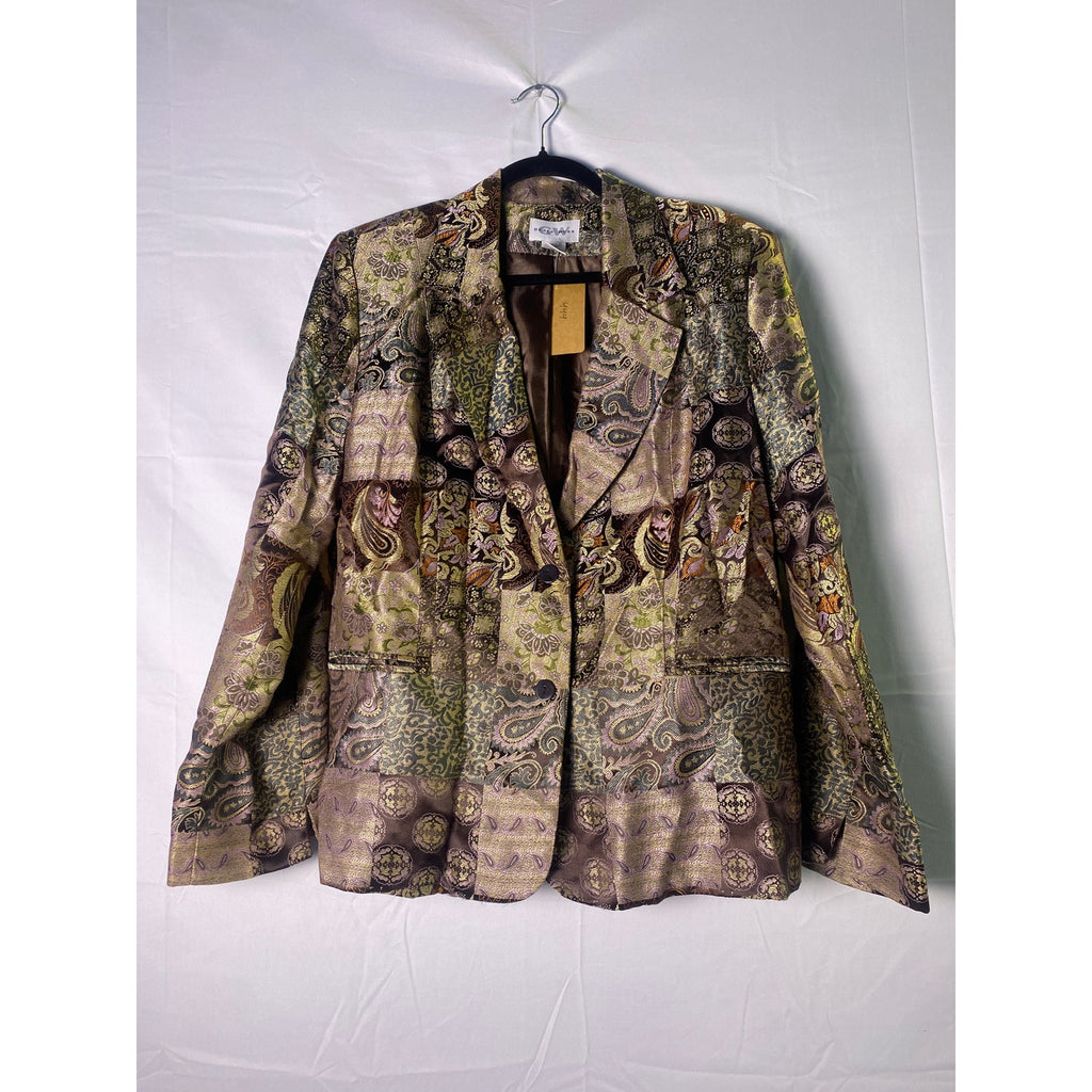 Vintage Graff Wear Purple Brown Paisley Metallic Tapestry Blazer Jacket Large