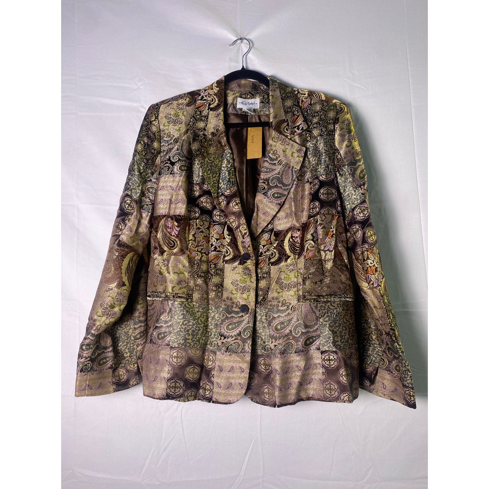 Vintage Graff Wear Purple Brown Paisley Metallic Tapestry Blazer Jacket Large
