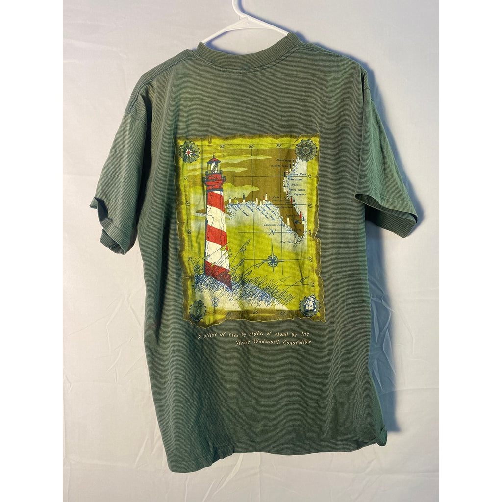 Vintage 90s Florida Lighthouse Florida Map Longfellow Green USA Shirt Large