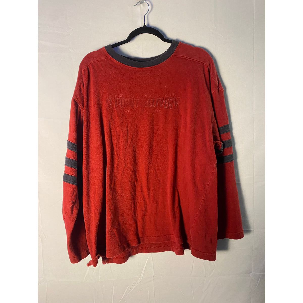 Y2K Indiana University 3 Point Delivery Red Long Sleeve Stripe Shirt Size Large&nbsp;