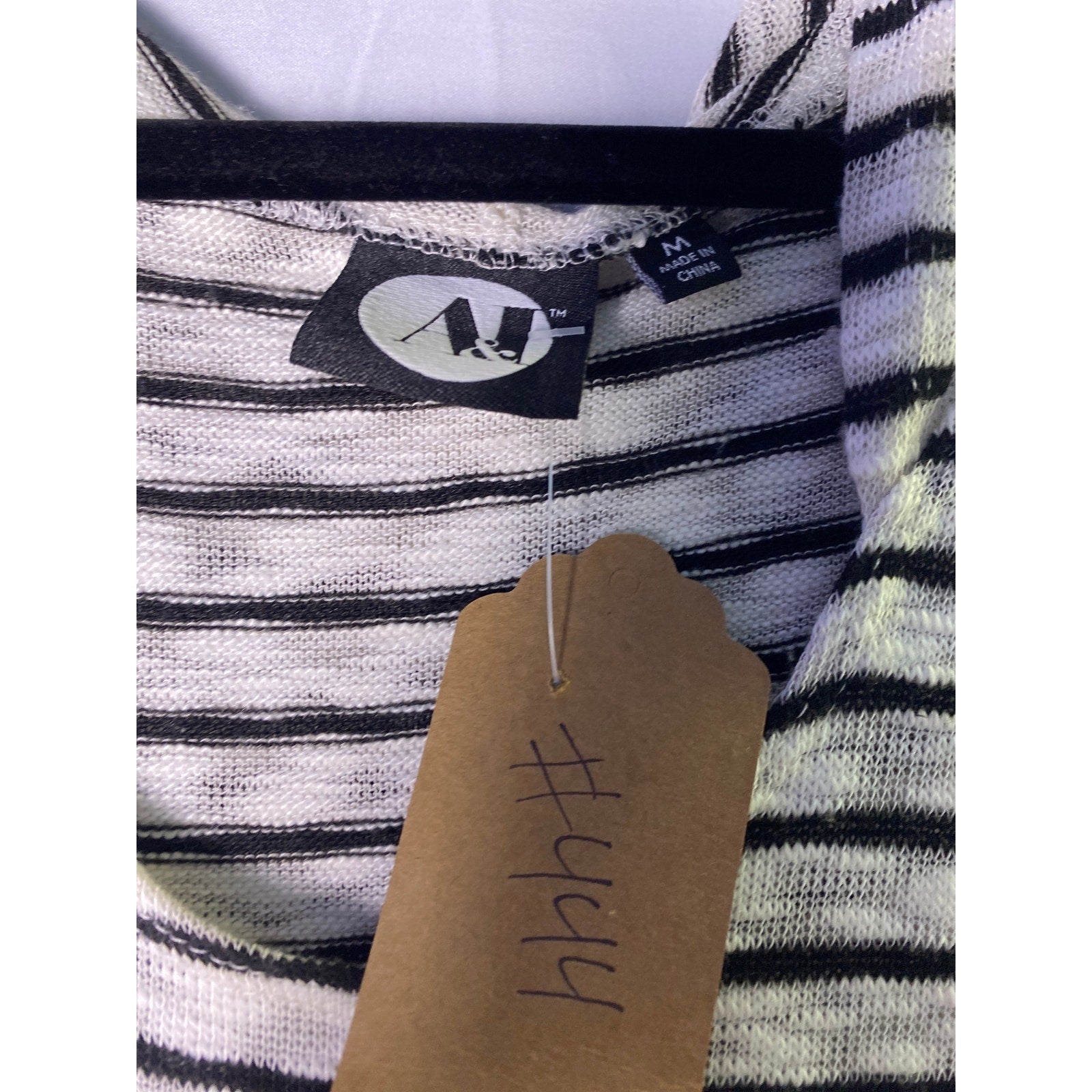 A&I Women's Black White Modern Striped Midi Dress with Hoodie Womens Size Medium