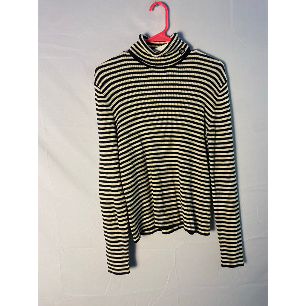 Ralph Lauren Black White Striped Pullover Turtle Neck Sweater Women's Size Large